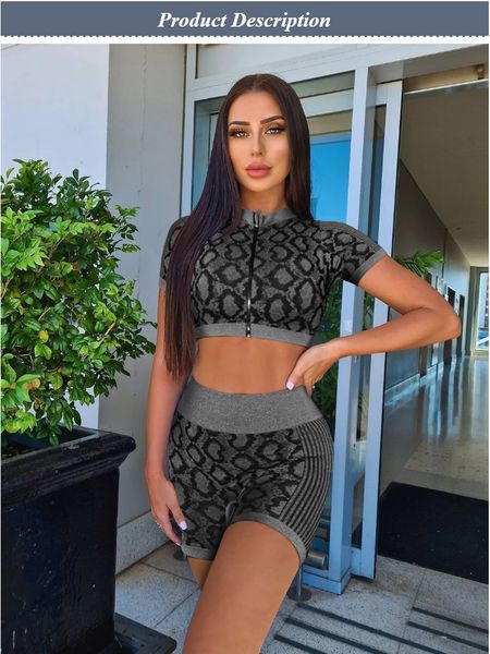 

women's tracksuits nylon yoga set printed short sleeve shorts k235 (s-l), Gray