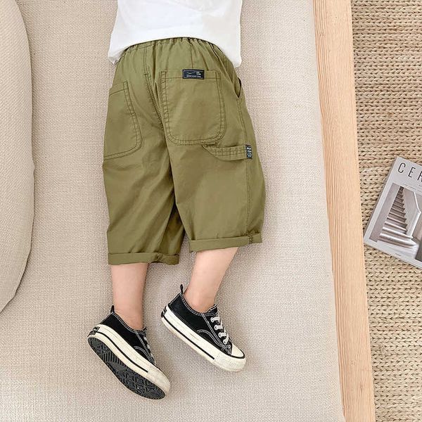 Meninos verão fino casual bezerro comprimento calças estilo coreano crianças bolsos soltos all-match cargo 1-6y 210615
