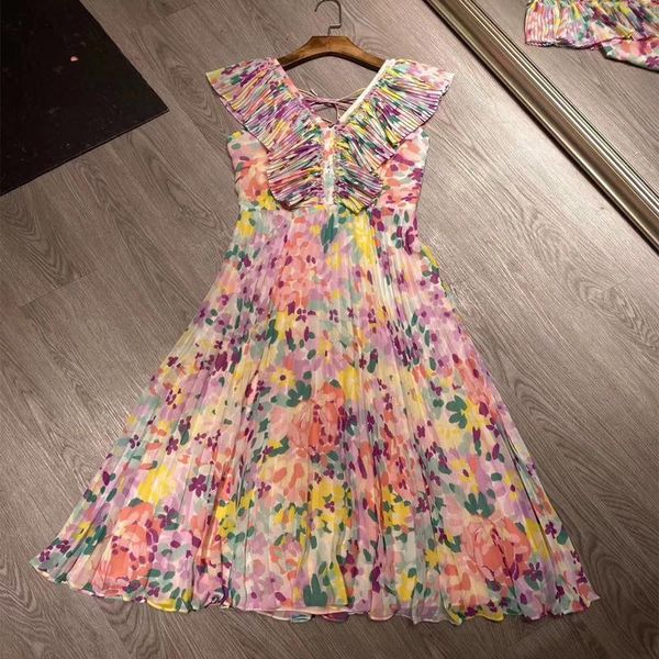 

casual dresses printed pleated dress beach young women romantic, Black;gray