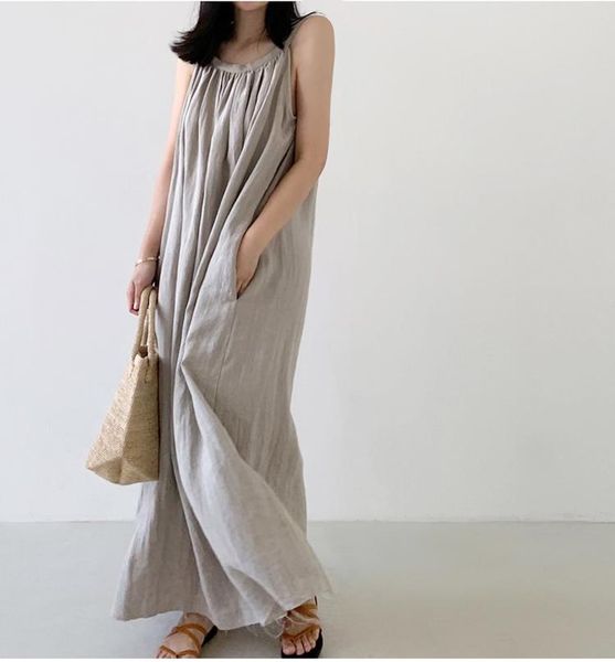 

casual dresses 2colors summer vintage long shirt dress female 2021 plus size beach women party linen (yx2411, Black;gray