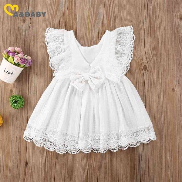 MaBaby 6M-5Y Kleinkind Kind Kind Baby Mädchen Weißes Kleid Sommer Rüschen Spitze Bogen Prinzessin Kleider Kostüme Kleidung 210331