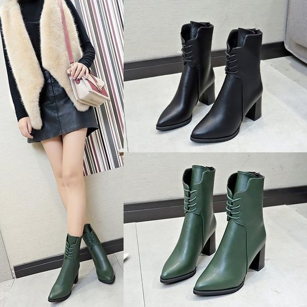 

boots autumn women's boots high-heeled woman's martin pointed toe leather ladies u7lz, Black