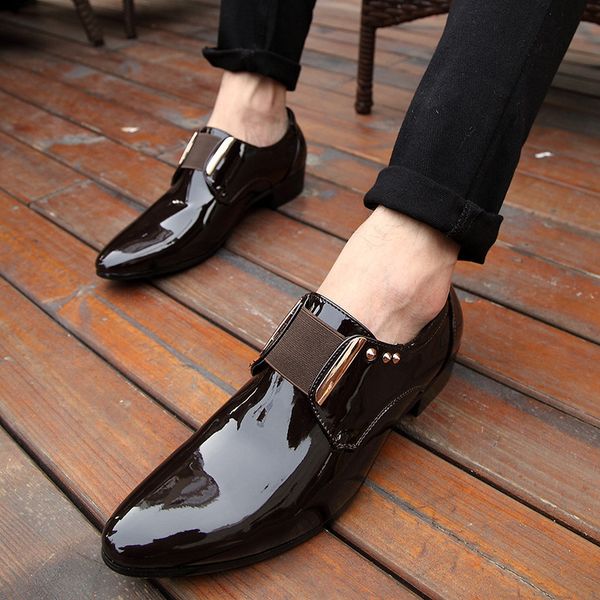 

autumn men's casual sho british low leather trend pointed single, Black