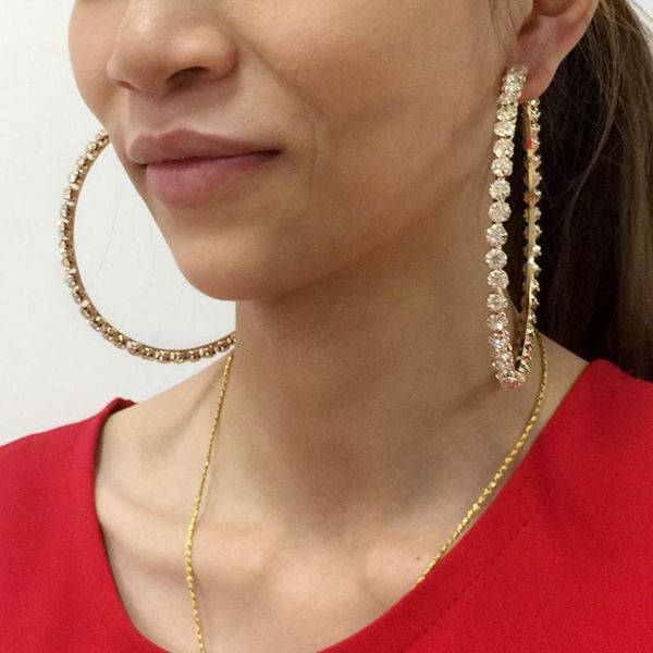 

fashion jewelry crystal big round circle earrings for women classic girl gifts stud, Golden;silver