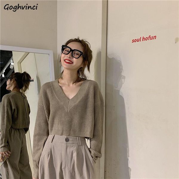 

autumn clothes knitted woman sweaters pullovers v-neck solid kawaii girls fashion jumpers loose button crop streetwear chic women's, White;black