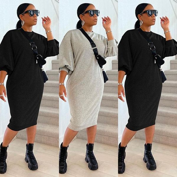 

women's swimwear 2021 fall winter clothes fashion casual solid long sleeve loose dress party maxi dresses for women streetwear y2k whol, White;black