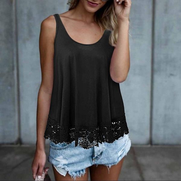 

women's tanks & camis fashion women casual lace swing solid color o-neck loose tank female comfy sleeveless beach all-match ropa #yj, White