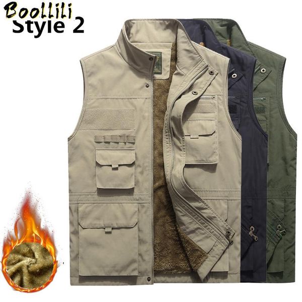 

men's vests winter thicken fleece waterproof vest mens multi pockets autumn waistcoat pographer reporter sleeveless jacket plus size 5x, Black;white