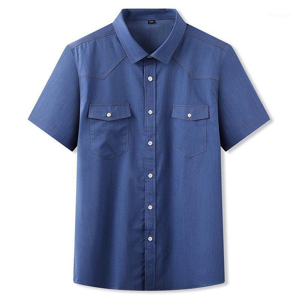 

men's jackets summer denim short sleeve shirt extra large fat man loose multi pocket stretch, Black;brown
