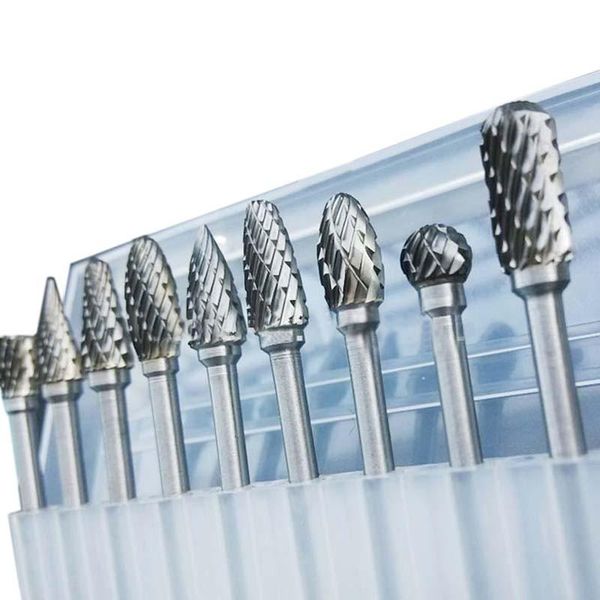 

power tool sets 10pcs 1/8" shank tungsten carbide milling cutter rotary burr double diamond cut dremel tools electric grinding