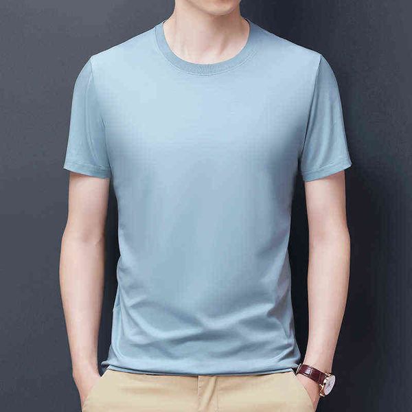 

2021 men's slim fit thin middle-aged summer pure color cotton casual round neck t-shirt for men, White;black