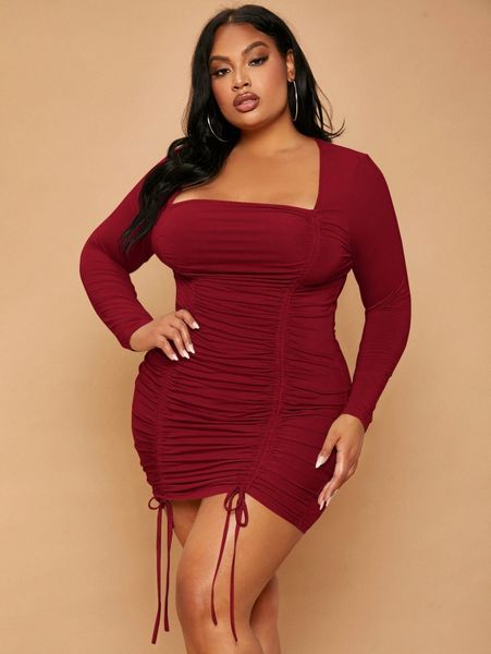 

sxy plus double drawstring bodycon dress 503c#, Black
