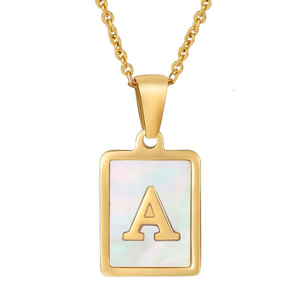 

18k stainless shell letter necklace female gold steel 26 english square letter pendant, Silver