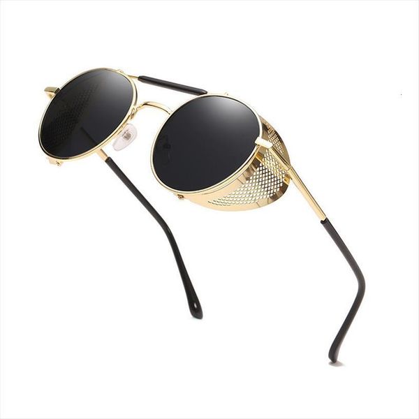 

classic retro steampunk sunglasses round designer punk metal shields men women uv400 gafas de sol, White;black