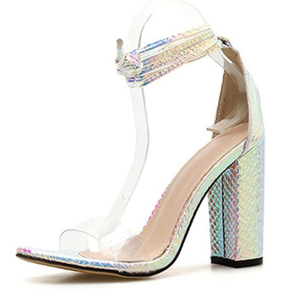 

summer high-heeled women's shoes snake pattern hollow sandals thick heel cross strap cwf, Black