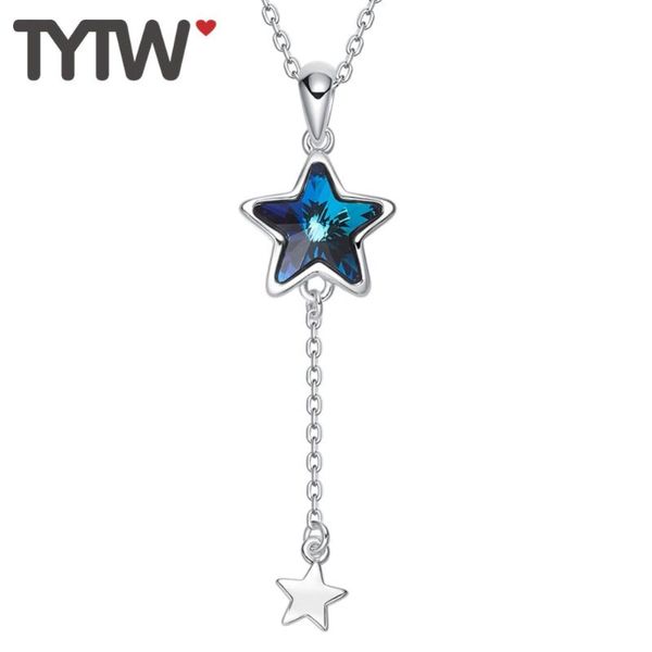 

pendant necklaces tytw chic layer star women charm necklace crystal blue fashion choker statement chain girl jewelry gift, Silver