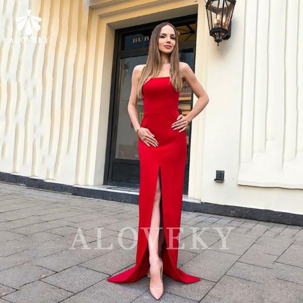 

party dresses red satin women's evening dress 2021 strapless mermaid special occasion side split long night elegant formal, White;black