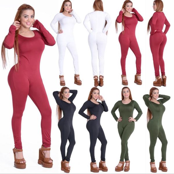 

women's jumpsuits & rompers long sleeve casual solid autumn winter o-neck bandage jumpsuit women romperbodycon party clubwear black whi, Black;white
