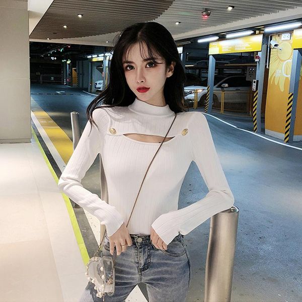 

women's sweaters knitted shirt women spring clothes slim fit long-sleeve knitwear sweater base ladies, White;black