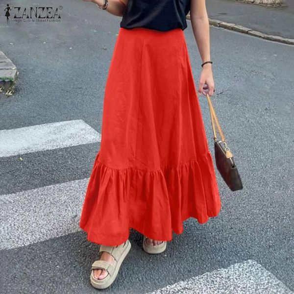

skirts women casual solid vintage back elastic waist jupe kaftan autumn loose ruffle holiday party sundress female robe, Black