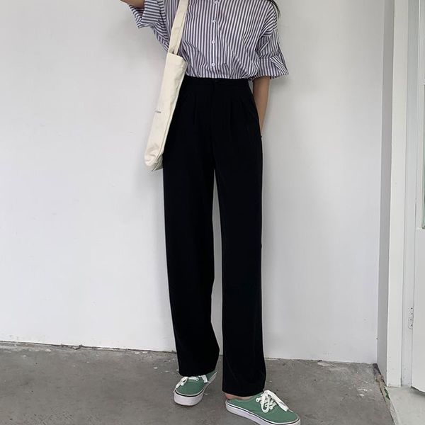 

loose, wide-legged, high-waisted, slim and tall casual mopping trousers women's pants & capris, Black;white