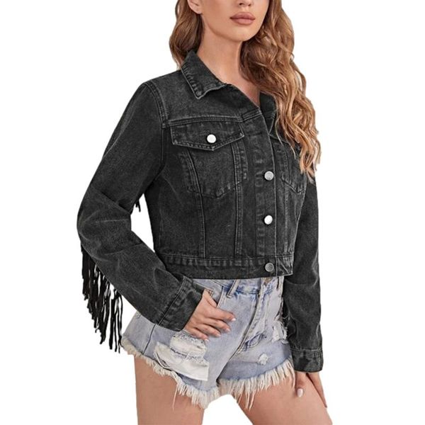

women's jackets 2021 navel lapel single breasted jacket with tassel decor simple solid color casual spring autumn clothing white/black, Black;brown