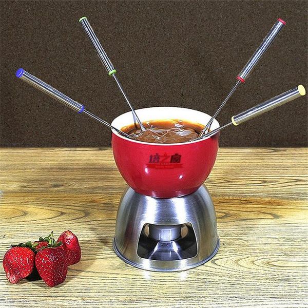 

forks 6pcs / set stainless steel chocolate fork cheese pot fruit dessert fondue fusion skewer kitchen tools supplies