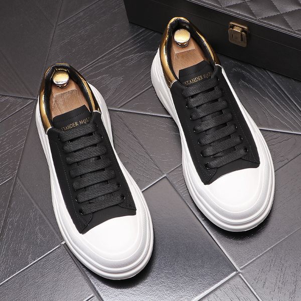 

classic 4 seasons small white wedding dress party shoes fashion spring autumn lace-up round toe casual flat sneakers man fashion trendy outd, Black