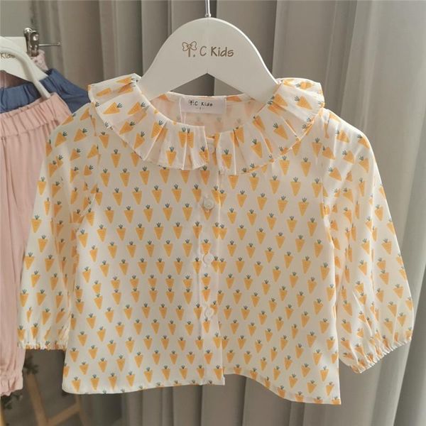 

shirts owligbaby 2021 girls ruffles print shirt spring cotton fashion blouse, White;black