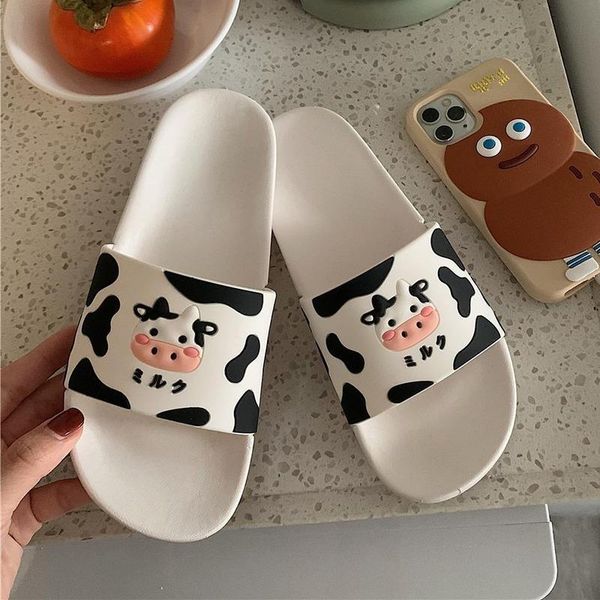 

women slippers cow sandals flats summer 2021 shoes kawaii casual house soft sneakers slides, Black