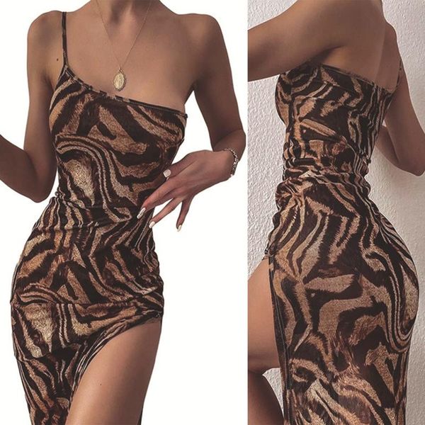 

casual dresses plus size summer leopard print midi dress women sleeveless straps high split elegant off shoulder vestidos, Black;gray