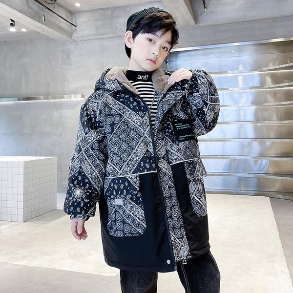 

jackets 2021 boys' thickened warm printed long sleeve coat size 120-170cm children clothes good quality retail, Blue;gray