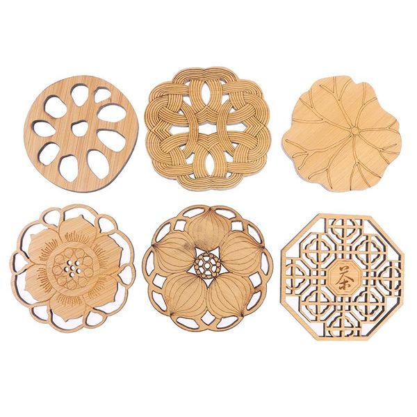 

mats & pads 1pc water lily lotus drink coasters wooden round cup tea coffee mug placemat home decoration kitchen accessories