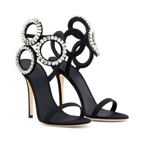 

dress shoes new women black sandals crystal circle decor high heels summer prom pumps italian design ladies sandalias femmes shoe