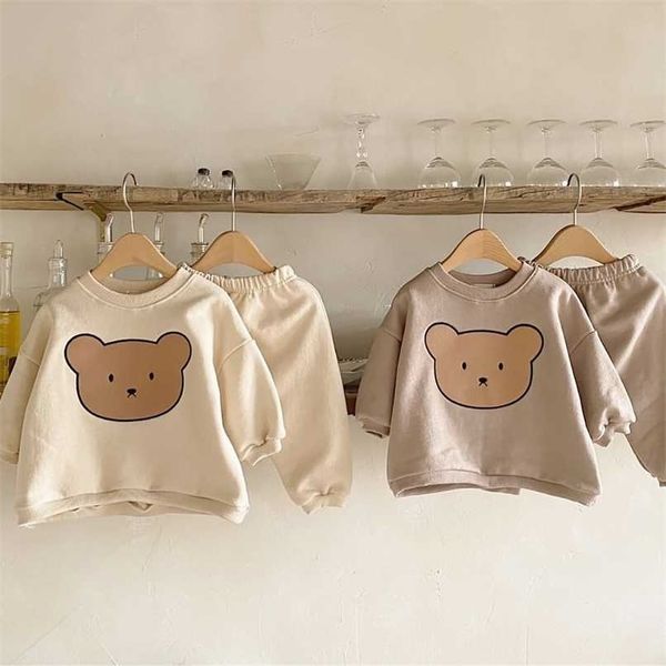 

infant kids baby boys girls 2pcs set clothes long sleeve hoodie pants solid toddler spring autumn outfits clothing sets 220118, White