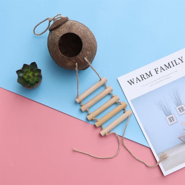 

natural coconut shell bird nest house with ladder pet parrot cages