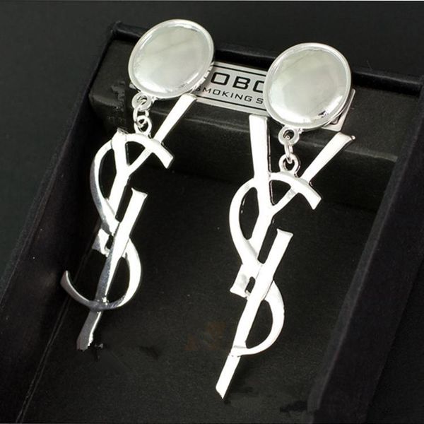 

wholesale14k brand designer pearl letter stud earrings collar needle diamond wedding party fashion jewelry gift scarf accessories box b7, Golden;silver