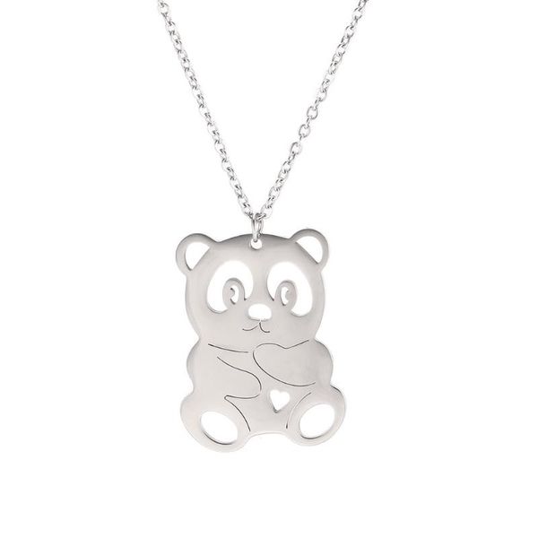 

pendant necklaces cute fashion panda hollow necklace simple steel animal shape stainless cross chain, Silver