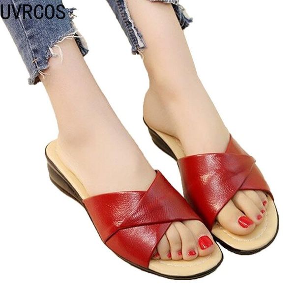 

one-word slippers female summer comfortable flat-bottom fashion wear-resistant vintage non-slip leather, Black