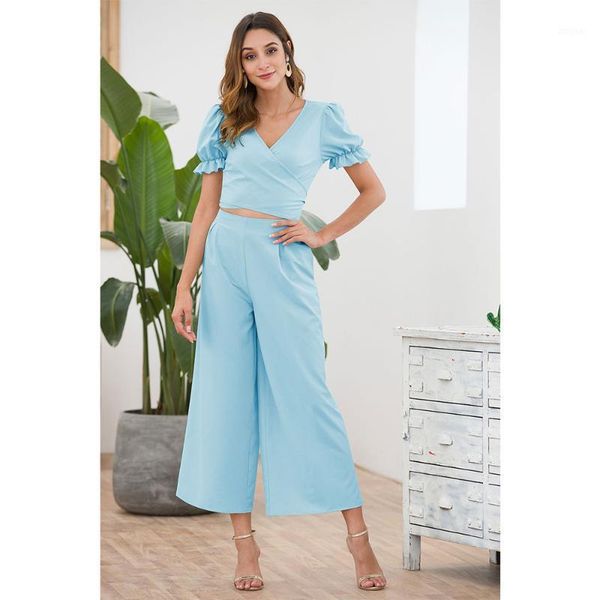 

plus size tracksuits women two pieces sets v-neck petal sleeve clothing fashionable high street light blue ladies suits short +ankle-len, Black