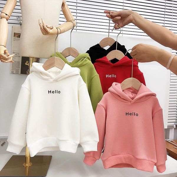 

childrens hooded sweater for kids letter sweatshirt baby clothes boys girls toddle clothing warm velvet cartoon shirt, Black