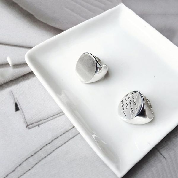 

cluster rings 925 sterling silver smooth round letter open finger fashion minimalist ring for women men jewelry gifts s-r743, Golden;silver