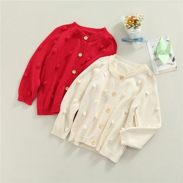 

pullover winter autumn knitted cardigan toddler kids round collar long sleeve single-breasted sweaters with plush ball outwear girls, Blue