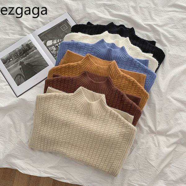

ezgaga sweater women fashion purple turtleneck long sleeve pullover solid loose inside single wear all-match female winter 210430, White;black