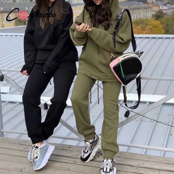 

conmoto casual hooded sweatshirt suit fashion sports long sleeve loose autumn winter women's two piece set 2021 pants, White