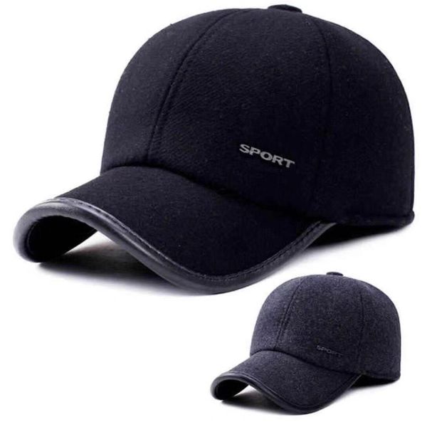 

leather hat outdoor warm old man's winter wool cotton hat thickened father's baseball middle-aged men's ear cap, Blue;gray