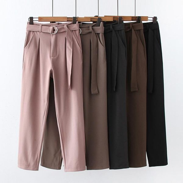 

spring summer cargo elastic solid women pant peg leg fly workwear trouser zipper casual with belt, Black;white