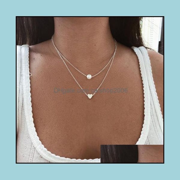 Pingentes J￳ias Jewelrylanded Colares Manmade Pearl Heart Charm Mti Camada Pingente Chokers Id￩ia de Presente de J￳ias da Moda (Gold, Sier)