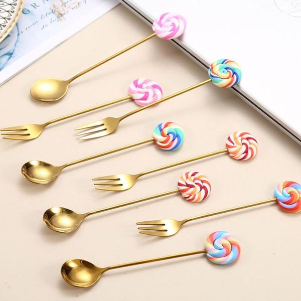 

forks fashion coffee stirring fruit fork stainless steel tableware spoon dinnerware