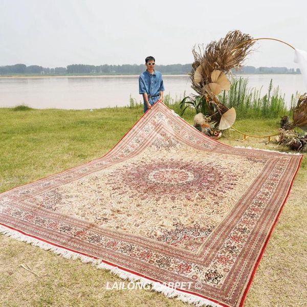 

carpets 10'x14' extra large living room carpet handmade oversize kashmir qum silk (yxr377a)